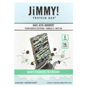 JiMMY!, Bars With Benefits™, протеиновый батончик, мятное печенье и крем, 4 батончика по 58 г (2,05 унции) (Товар снят с продажи) 