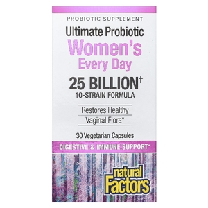 Natural Factors, пробиотик для женщин на каждый день, 25 миллиардов, 30 вегетарианских капсул