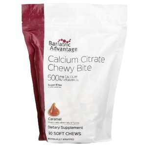 Bariatric Advantage, Chewy Bite с цитратом кальция, без сахара, карамель, 90 жевательных таблеток