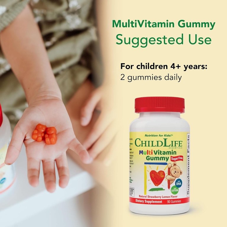 ChildLife Essentials, Мультивитаминные жевательные мармеладки, без сахара, натуральная клубника и лимон, 90 жевательных таблеток