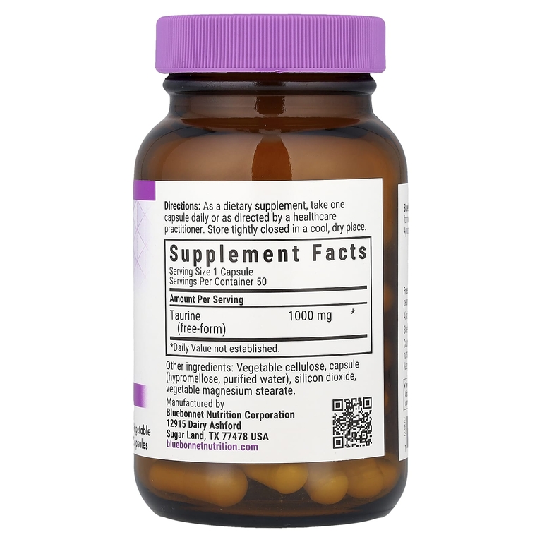 Bluebonnet Nutrition, таурин, 1000 мг, 50 растительных капсул