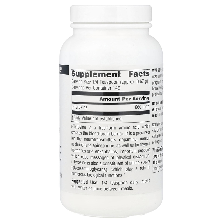 Source Naturals, L-тирозин, порошок произвольной формы, 3.53 унций (100 г)