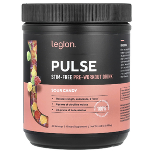 Legion Athletics, Pulse, предтренировочный напиток без стимуляторов, кислая конфета, 448 г
