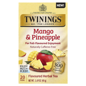Twinings, ароматизированный травяной чай, манго и ананас, без кофеина, 20 чайных пакетиков, 48 г (1,69 унции)