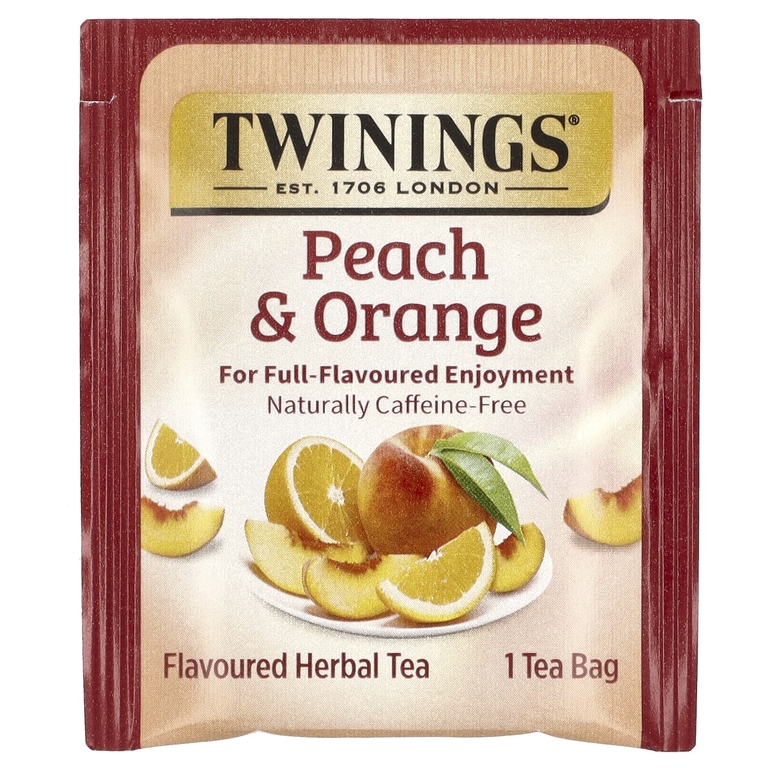 Twinings, ароматизированный травяной чай, персик и апельсин, без кофеина, 20 чайных пакетиков, 50 г (1,76 унции)