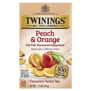 Twinings, ароматизированный травяной чай, персик и апельсин, без кофеина, 20 чайных пакетиков, 50 г (1,76 унции)