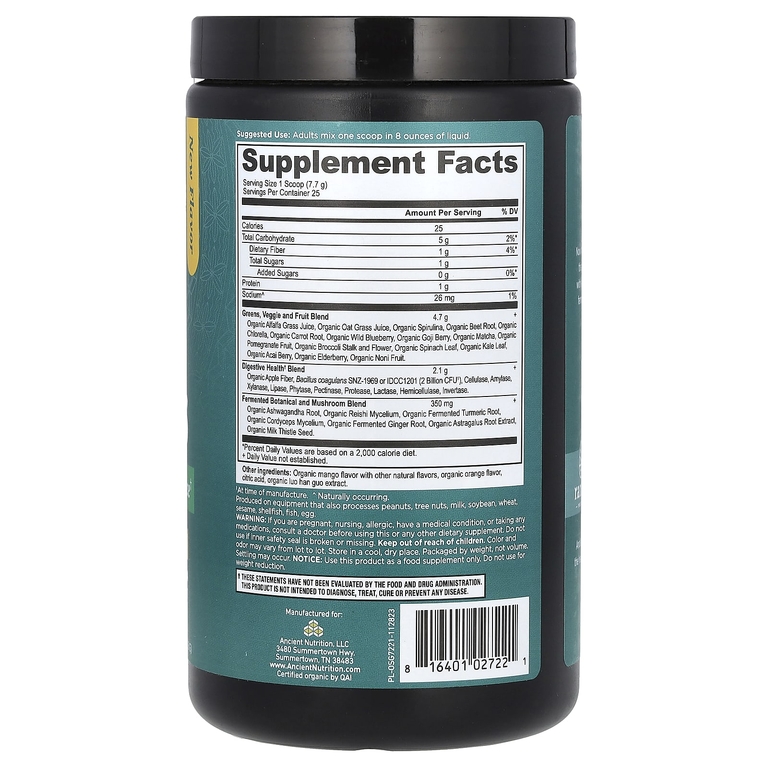 Ancient Nutrition, Органическая суперзеленая, манго, 192,8 г (6,8 унции)