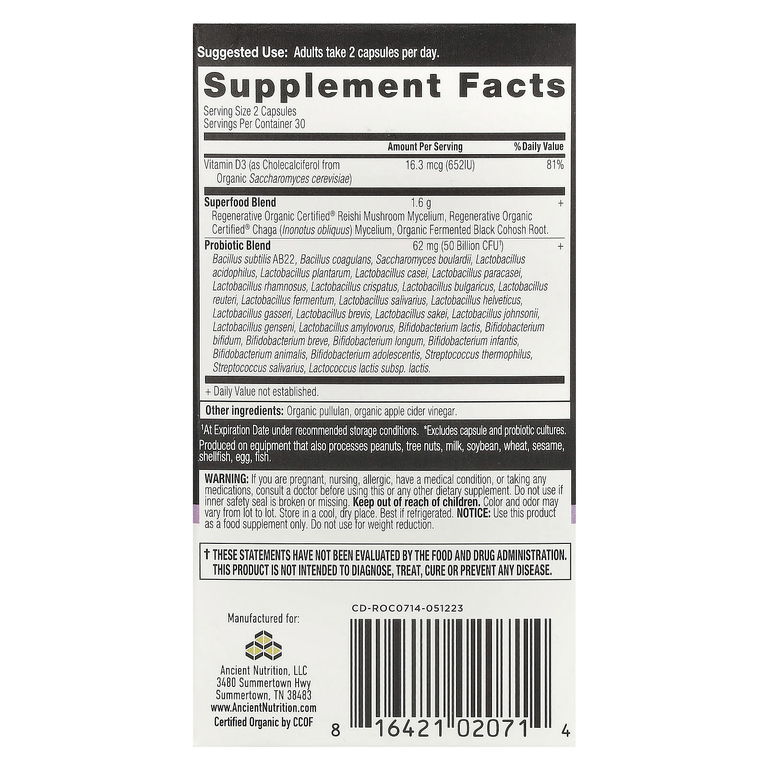 Ancient Nutrition, Пробиотики для поддержки менопаузы, 50 млрд КОЕ, 60 капсул