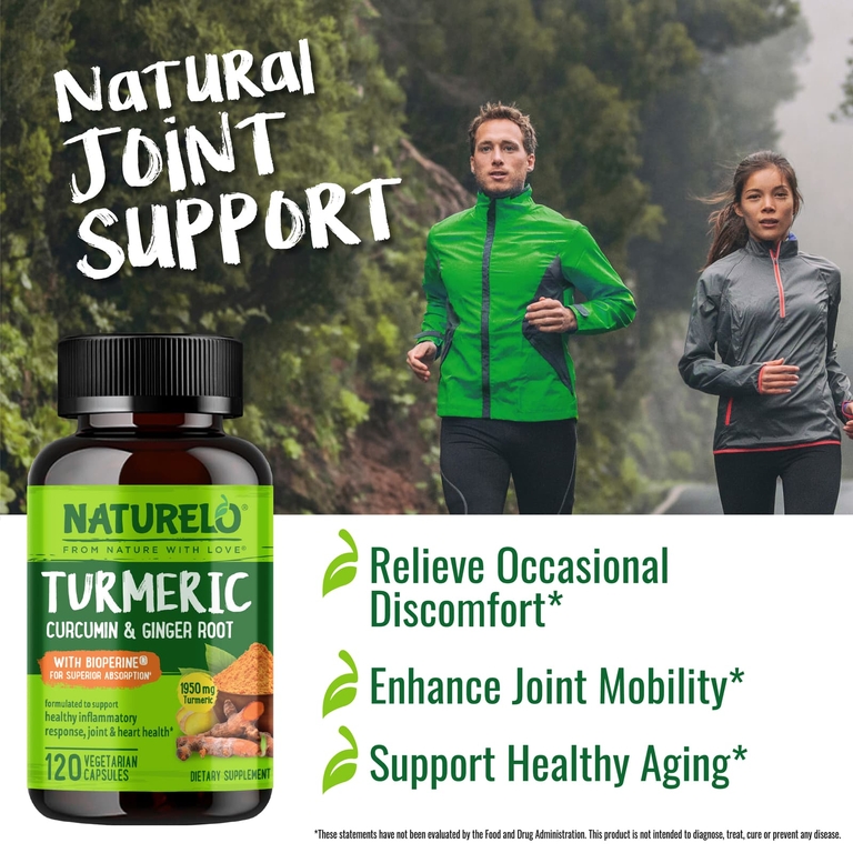 NATURELO, Куркумин, куркумин и корень имбиря с Bioperine®, 120 вегетарианских капсул