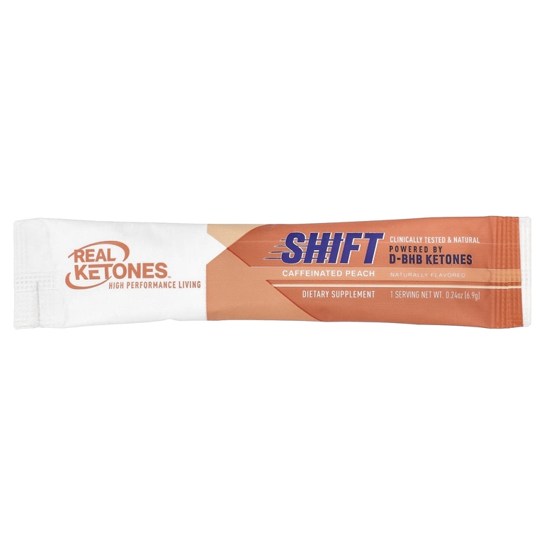 Real Ketones, Shift, персик с кофеином, 30 пакетиков смеси для приготовления напитка, 6,9 г (0,24 унции)
