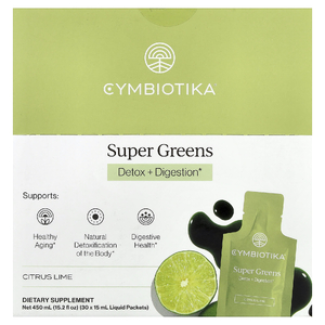 Cymbiotika, Super Greens, цитрусовый лайм, 30 пакетиков с жидкостью, 15 мл (0,5 жидк. унции) в каждом