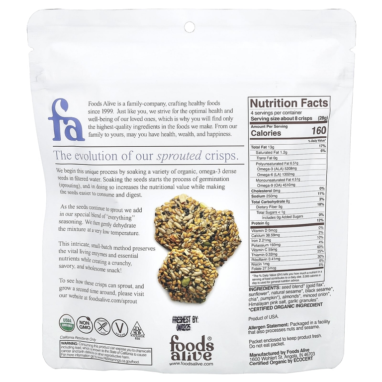 Foods Alive, Хрустящие чипсы, все, 113 г (4 унции)