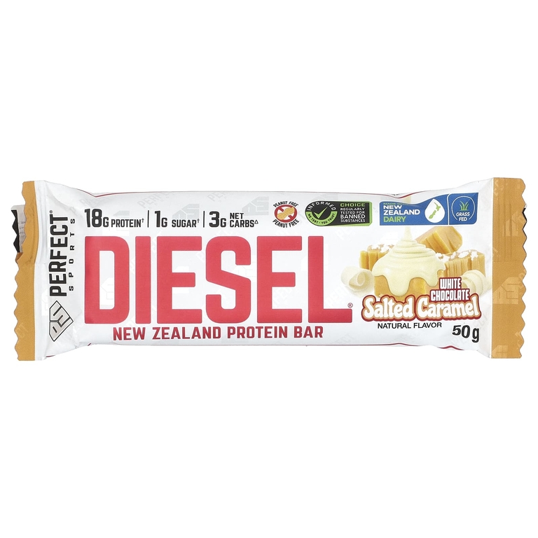 PERFECT Sports, Diesel, новозеландский протеиновый батончик, белый шоколад с соленой карамелью, 12 батончиков по 50 г (Товар снят с продажи) 