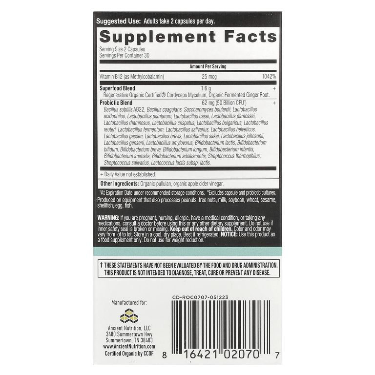 Ancient Nutrition, Пробиотики для поддержки метаболизма, 60 капсул