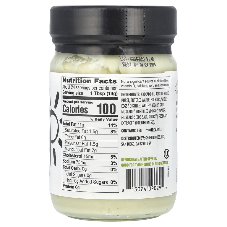 Chosen Foods, Майонез с жареным чесноком, 355 мл (12 жидк. унц.)