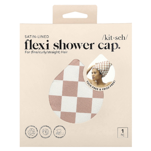 Kitsch, Шапочка для душа Flexi на сатиновой подкладке, в терракотовую клетку, 1 шт.
