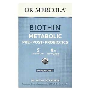 Dr. Mercola, Biothin®, пробиотики для метаболизма до и после приема пищи, без ароматизаторов, 5 млрд КОЕ, 30 упаковок, готовых к употреблению, по 5,6 г (0,19 унции)