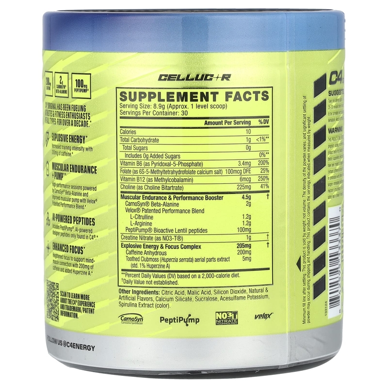 C4 / Cellucor, C4® Original, предтренировочный комплекс, со вкусом голубой малины, 267 г (9,4 унции) (Товар снят с продажи) 