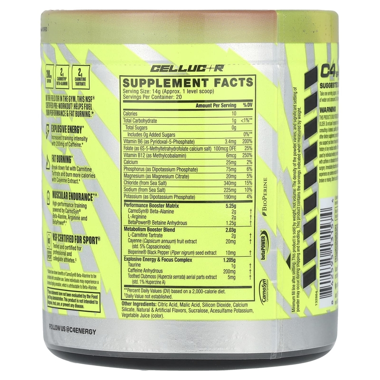 C4 / Cellucor, C4® Sport Ripped, предтренировочный комплекс, со вкусом клубники и арбуза, 280 г (9,9 унции)