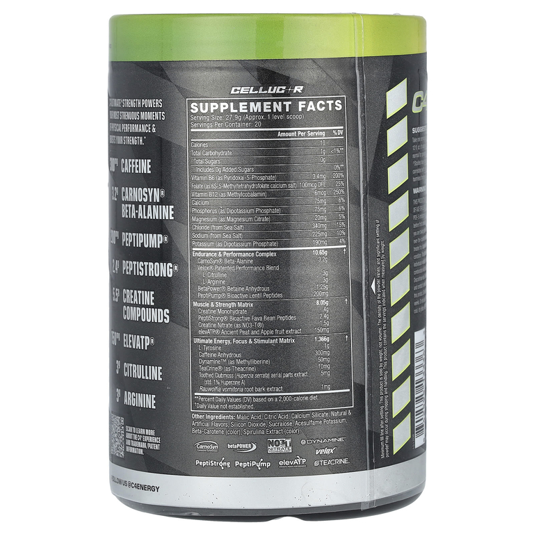 C4 / Cellucor, C4 Ultimate Strength, предтренировочный комплекс, кислое зеленое яблоко, 558 г (1,23 фунта) (Товар снят с продажи) 