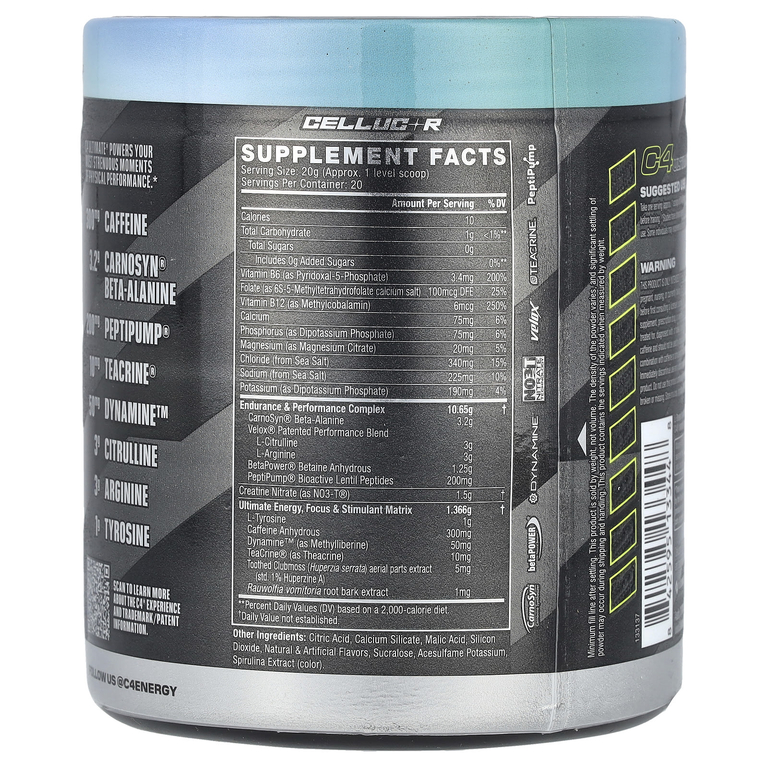 C4 / Cellucor, C4® Ultimate, предтренировочный комплекс, Frozen Bombscle, 400 г (14,1 унции)