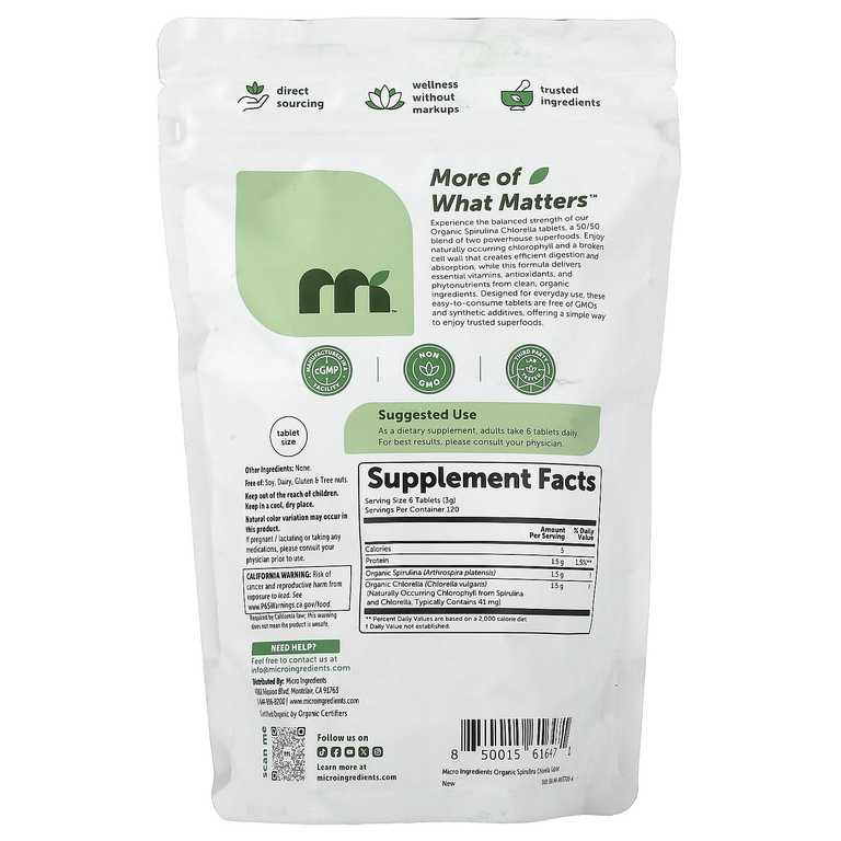 Micro Ingredients, Органическая спирулина и хлорелла, 720 таблеток