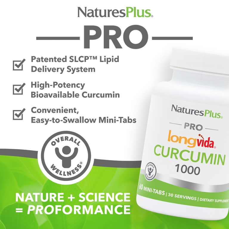 NaturesPlus, Pro Longvida®, куркумин 1000, 60 мини-таблеток (500 мг в таблетке)