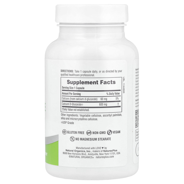 NaturesPlus, Pro, D-глюкарат кальция 600, 90 капсул (600 мг в 1 капсуле)