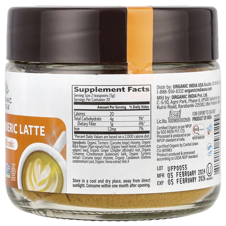 Organic India, пряное латте с куркумой, смесь Golden Milk, 100 г (3,52 унции)