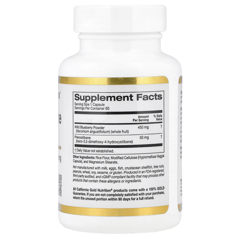 California Gold Nutrition, птеростильбен плюс с порошком из лесной голубики, 60 растительных капсул