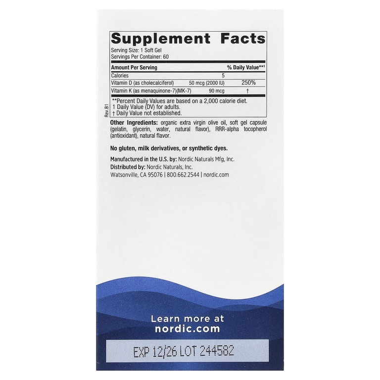 Nordic Naturals, витамины Д3 + К2, апельсин, 60 желатиновых капсул