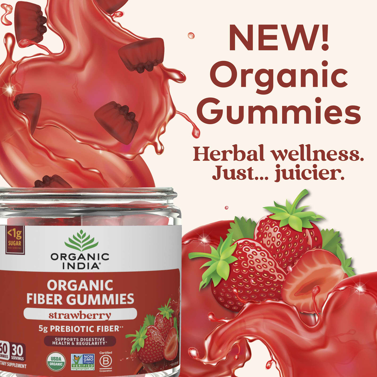 Organic India, Жевательные мармеладки с органической клетчаткой, клубника, 60 жевательных таблеток