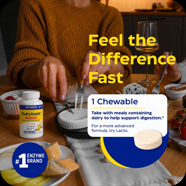 Enzymedica, DairyAssist®, жевательные таблетки с ванильным вкусом, 60 жевательных таблеток