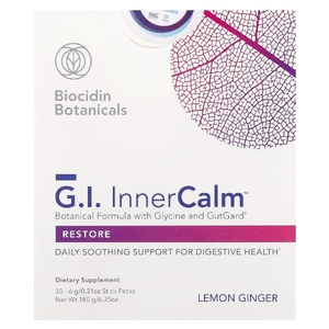 Biocidin Botanicals, G.I. Inner Calm™, лимон и имбирь, 30 стик-пакетов по 6 г (0,21 унции)