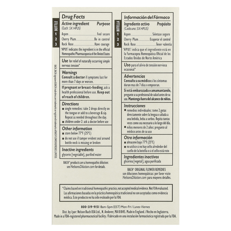 Bach, Original Flower Remedies, набор для храбрости, Fear No More, 3 пипетки, 10 мл (0,35 жидк. унц.)