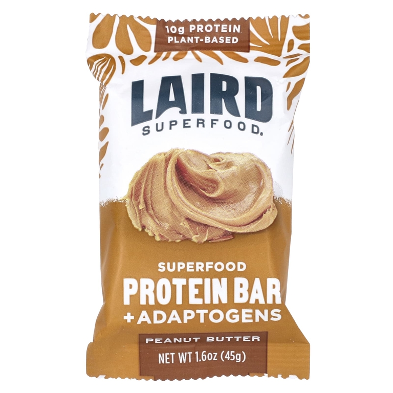 Laird Superfood, Протеиновый батончик + адаптогены, арахисовая паста, 10 батончиков по 45 г (1,6 унции)