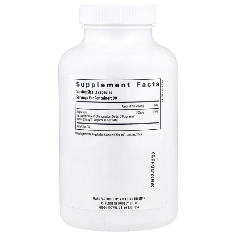 Vital Nutrients, тройной комплекс магния, 180 веганских капсул (250 мг в 1 капсуле)