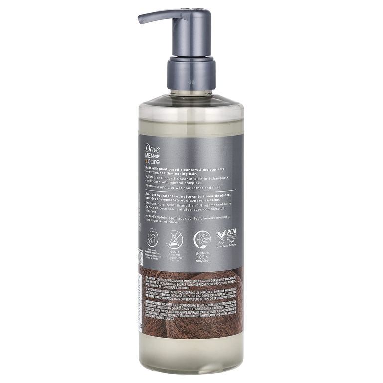Dove, Men + Care, шампунь и кондиционер 2 в 1, имбирь и кокосовое масло, 517 мл (17,5 жидк. унц.)