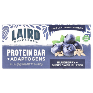 Laird Superfood, Протеиновый батончик + адаптогены, голубика и подсолнечное масло, 10 батончиков по 45 г (1,6 унции) (Товар снят с продажи) 