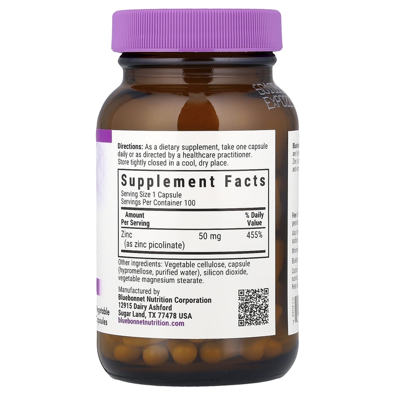 Bluebonnet Nutrition, пиколинат цинка, 50 мг, 100 растительных капсул