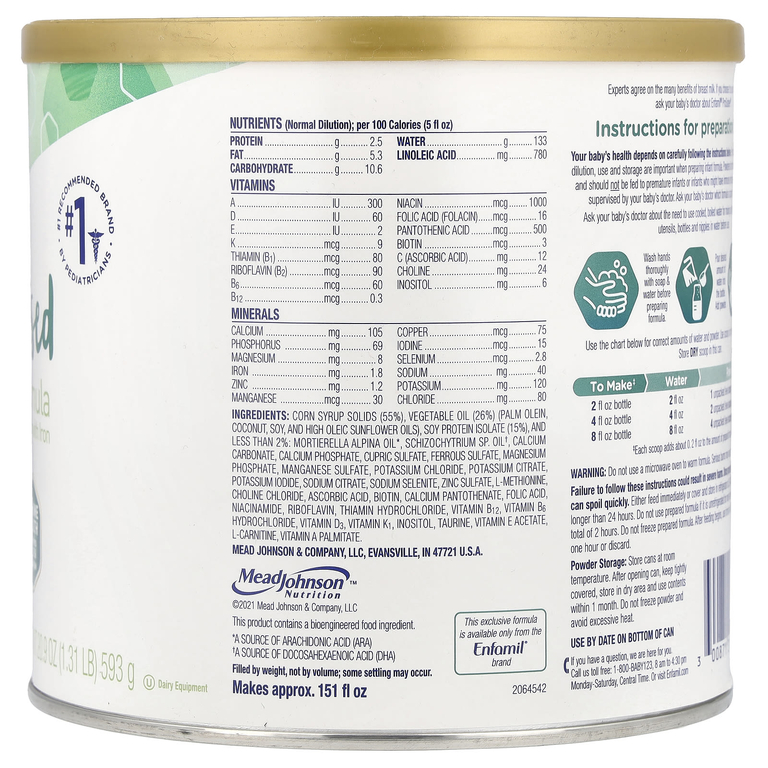 Enfamil, ProSobee®, Simply Plant на основе смеси для младенцев, соевый порошок с железом, 0–12 месяцев, 593 г (20,9 унции)