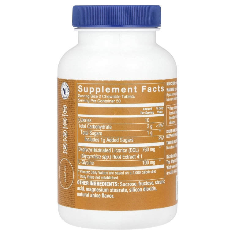The Vitamin Shoppe, DGL, деглицирризиновая солодка, 100 жевательных таблеток