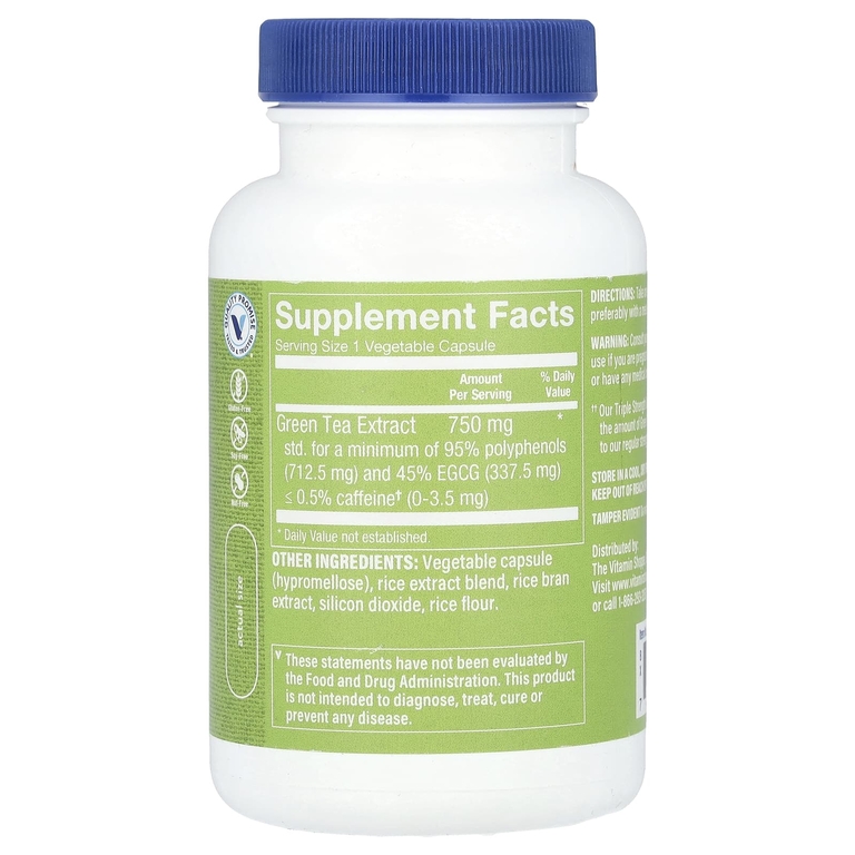 The Vitamin Shoppe, Экстракт зеленого чая, тройная сила действия, без кофеина, 100 растительных капсул (750 мг на капсулу) (Товар снят с продажи) 