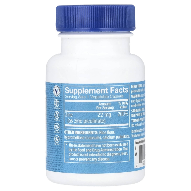 The Vitamin Shoppe, Пиколинат цинка, 100 растительных капсул (22 мг на капсулу)