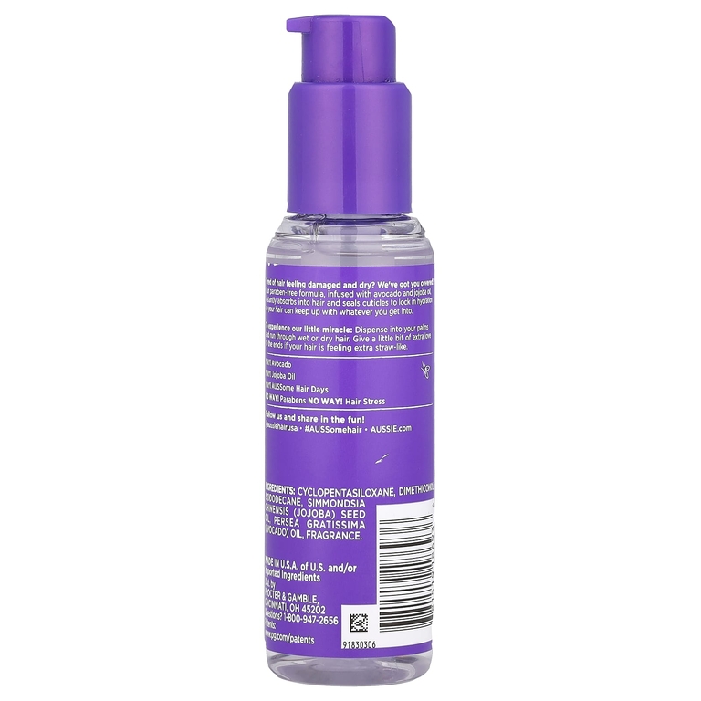 Aussie, Miracle Moist, масло для интенсивного увлажнения с маслом авокадо и жожоба, 95 мл (3,2 жидк. унц.)