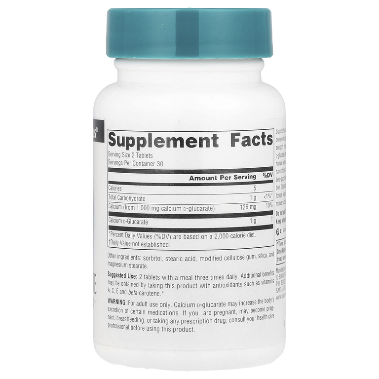 Source Naturals, d-глюкарат кальция, 500 мг, 60 таблеток