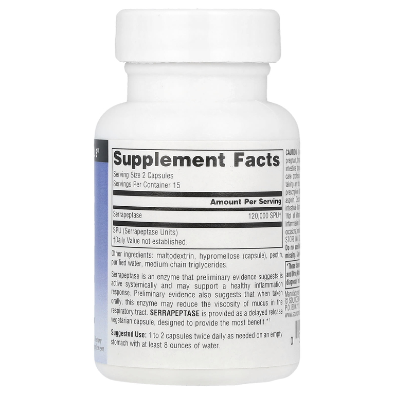 Source Naturals, Серрапептаза, 30 капсул (60 000 SPU в 1 капсуле)