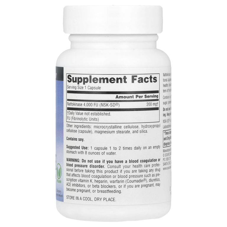 Source Naturals, NSK-SD®, наттокиназа, 200 мг, 60 веганских капсул