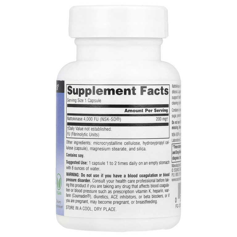 Source Naturals, NSK-SD®, наттокиназа, 200 мг, 30 веганских капсул