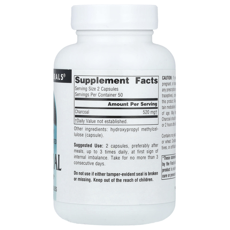 Source Naturals, 100% чистый активированный уголь, 260 мг, 100 капсул